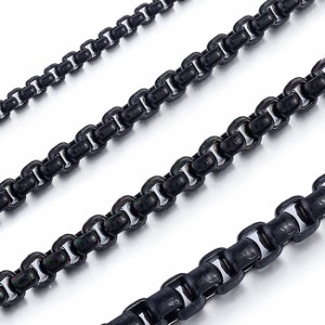 [太さ 2mm 3mm 4mm 5mm] ブラック甲丸ステンレスネックレスチェーン サージカルステンレス316L 黒色 黒い 丸型 リングチェーン メンズ レ