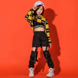 ダンス衣装 女の子 ヒップホップ 衣装 ダンス服 ダンスウェア キッズ セットアップ ガールズ チアダンス サルエルパンツ 3点セット 上下