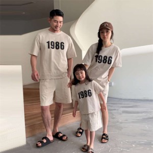 親子 ペアルック ワンピース Ｔシャツ ショートパンツ 親子セット パジャマセットアップ 親子ペア 親子お揃い リンクコーデ 半袖 英字柄 