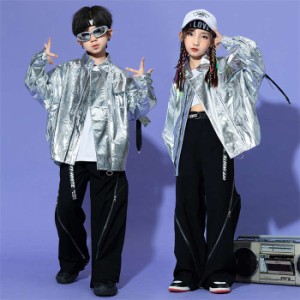 キッズダンス衣装 男の子 女の子 ダンスウェア ダンス服 男女兼用 セットアップ シルバー 社交ダンス衣装 ダンス衣装 jazz ヒップホップ 