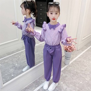 韓国子供服 キッズ セットアップ 長袖 春服 女の子 ジャージ上下 パンツセット 2点セット シャツ 長パンツ フリル おしゃれ 上下セット 