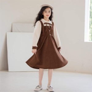 キッズワンピース 女の子 フォーマルワンピース プリンセスワンピース 子どもワンピース 韓国子供服 長袖 ジュニアワンピース リボン か