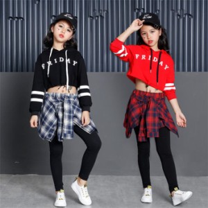 ヒップホップ 女の子 子供 セットアップ  Tシャツ パンツ スカート付き ジャズダンス ダンス服 ダンス着 ステージ ストリートダンス ファ