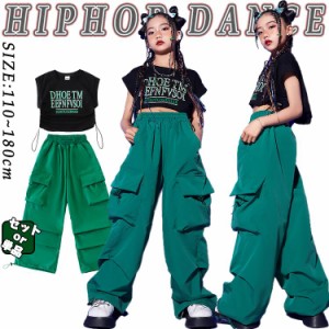 緑 へそ出し キッズ ダンス衣装 セットアップ  jazz ジャズダンス ヒップホップ チア 女の子 チアガール 韓国 k-pop hipop上品 キャミソ
