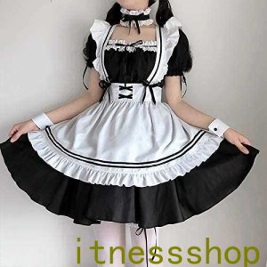 メイド服 ワンピース 演出服 蝶結ぶ エプロン カチューシャ ニーハイソックス 高級 本格志向 メイド 服 ゴスロリ 萌え コスプレ ロリータ