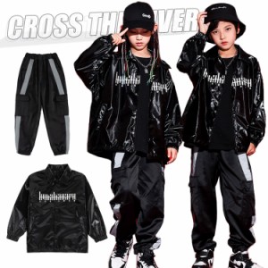 キッズ ダンス 衣装 トップス 黒 パンツ スパンコール ジャケット セットアップ 韓国 トップス ブラック  長袖 男の子 女の子 演出服 ジ