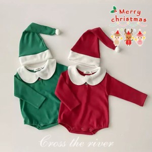 サンタクロース ２点セット クリスマス 衣装 ロンパース 帽子 子供 ベビー 赤ちゃん クリスマス サンタ サンタクロース 赤 緑 コスプレ衣