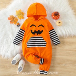 ハロウィン ベビー ハロウィン かぼちゃ衣装 子供 コスプレ 赤ちゃん 着ぐるみ カバーオール オレンジ ストライプ ベビーオール ベビーロ