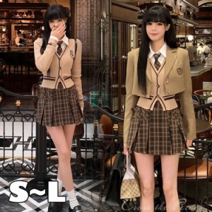 韓国 制服 卒業式 スーツ 女の子 カーディガン なんちゃって制服 セット ブレザー 卒服 160 ジャケット ブラウス スカート チェック柄 長