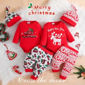 クリスマス 衣装 サンタクロース 3点セット ロンパース パンツ 帽子 トナカイ 子供 ベビー 赤ちゃん クリスマス サンタ 赤 緑 コスプレ衣