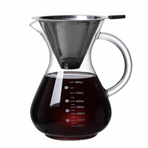 コーヒーサーバー コーヒードリッパー コーヒードリップセット コーヒー ドリッパー 器具 お茶 耐熱ガラス 透明 目盛り付き ステンレスフ