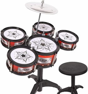 キッズドラム 子供用 ミニドラムセット ドラマーごっこ バンドごっこ  ドラムセット 楽器 玩具 5ドラム 小シンバル 小型 ドラムスティッ