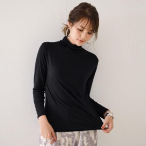 ハイネック 長袖 ゆったり Tシャツ カットソー レディース トップス 無地 シンプル タートルネック スリム向け 薄手 アンダーシャツ 抗菌