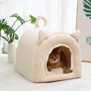 猫ベッド 猫ハウス ペット用寝袋 キャットハウス ドーム型 暖かい ふわふわ 可愛い 折りたたみ式寝マット 犬猫兼用 室内用 寒さ対策 保温