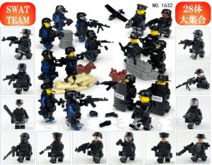 ミニフィグ SWAT 28体(1620+1632) 特殊部隊 犬と武器装備付き レゴ 互換 LEGO ミニフィギュア ブロック おもちゃ キッズ 子ども 送料無料