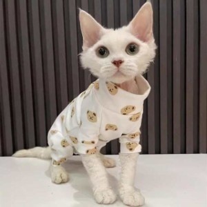 「送料無料」猫服 猫ウェア ペット服 ネコ 純綿アニメ熊柄インナー スフィンクス デボンレックス クマ模様 猫綿服 猫パジャマ 柔らかい