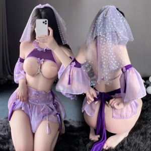  ウェディングドレス 花嫁 結婚式 洋服 コスプレ セクシー コスチューム ガーター ランジェリー ベビードール レオタード 胸あき オープ