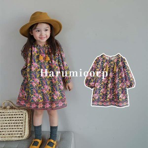 ワンピース キッズ 子供服 女の子 春 秋 長袖ワンピース 韓国子供服 花柄ワンピース 子ども服 ガールズ ベビー服 おしゃれ 可愛い キッズ