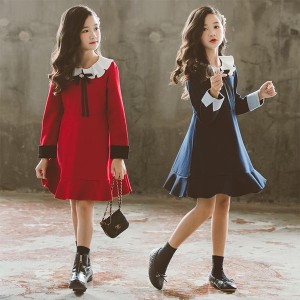 子供服 ワンピース キッズ 長袖 子供ドレス dress 女の子 春秋 シャツワンピース 膝丈 チェック 韓国子供服 ジュニア カジュアル おしゃ