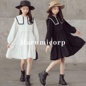 子供服 ワンピース キッズ 女の子 春秋韓国子供服 長袖ワンピース 黒 白 レースワンピース 子ども服 ベビー服 ジュニア キッズワンピース