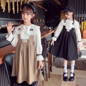 ワンピース キッズ 子供服 女の子 秋冬 長袖2点セット ジュニア 韓国子供服 フレアワンピース 子ども服 ガールズ おしゃれ 可愛い キッズ