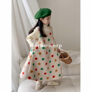 ワンピース キッズ 子供服 女の子 袖なしフロック虹色ドット柄ワンピース ベビー服 春秋冬 フォーマル 子ども服 赤ちゃん 女児 子供ドレ