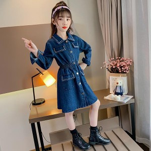 子供服 ワンピース 女の子 秋服 韓国子供服 長袖 デニムワンピース キッズ チュニック 160センチ 子ども服 ジュニア 子供ドレス ベビー服