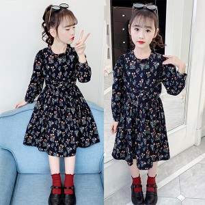 子供服 ワンピース 女の子 秋服 韓国子供服 長袖 花柄ワンピース キッズ 綿 チュニック 160センチ 子ども服 ジュニア 子供ドレス ベビー