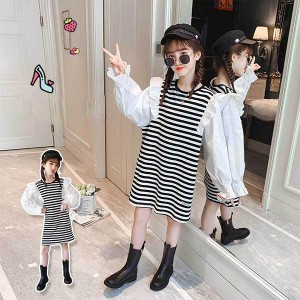 子供服 ワンピース 女の子 秋服 韓国子供服 長袖 シャツワンピース キッズ ストライプ 子ども服 ベビー服 ジュニア 子供ドレス 結婚式 七