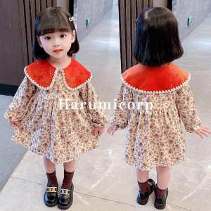 ワンピース キッズ 裏起毛 子供服 女の子 冬服 長袖ワンピース 厚手 花柄ワンピース 韓国子供服 ベビー服 子ども服 赤ちゃん 子供ドレス 