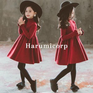 ニットワンピース キッズ 裏起毛 子供服 女の子 冬服 長袖ワンピース ニットセーター カットソー タートルネック 韓国子供服 ベビー服 ジ