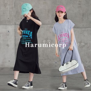 親子ペア ワンピース キッズ レディース 子供服 女の子 ロングワンピース 綿 半袖 tシャツワンピース 韓国子供服 夏 子ども服 ジュニア 