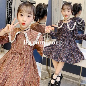 ワンピース キッズ 子供服 女の子 ジュニア 長袖ワンピース 花柄 春 秋 韓国子供服 子供ドレス 結婚式 発表会 ピアノ 子ども服 ガールズ 