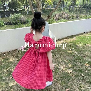 子供服 ワンピース 女の子 キッズ 半袖ワンピース 子供 ロングワンピース チェック柄 蝶結び ベビー服 子供ドレス 卒園式 ピアノ 発表会 