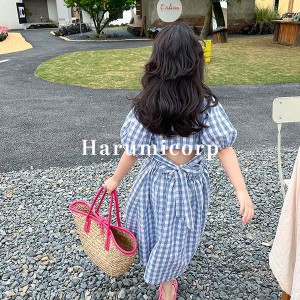 キッズ ワンピース 半袖 夏 子供服 ワンピース 女の子 おしゃれ 韓国子ども服 ジュニア ベビー服 蝶結び チェック柄 子供 ドレス 卒園式 