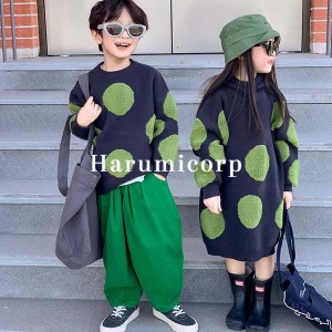 ニットワンピース キッズ 子供服 女の子 ニット セーター 長袖 ベビー服 トップス 洗える 秋冬 ジュニア カットソー ラウンドネック 防寒