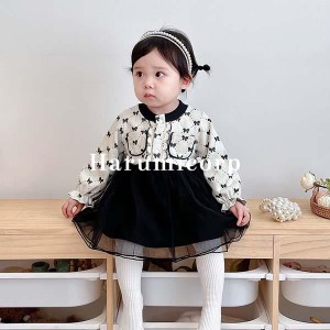 ワンピース キッズ 子供服 女の子 長袖ワンピース ベビー服 春秋 フレアワンピース チュール 子ども服 赤ちゃん 子供ドレス 結婚式 おし