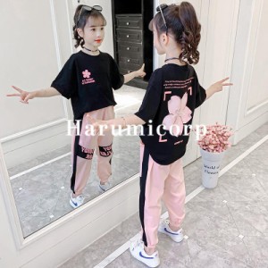 韓国子供服 セットアップ キッズ 女の子 子供服 夏 さくら スポーツウェア半袖ハート tシャツ チュニック ロングパンツ ズボン こども服 