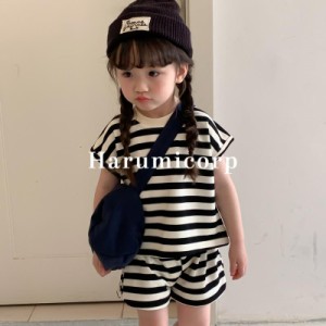 ジャージ 上下セット 韓国子供服 女の子 男の子 tシャツ 半袖ボーダー ハーフパンツ ベビー服 セットアップ キッズ ジュニア おしゃれ 可