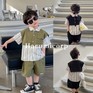 ジャージ 上下セット 韓国子供服 男の子 シャツ 半袖ボーダー ハーフパンツ ベビー服 セットアップ キッズ ジュニア おしゃれ 可愛い 子