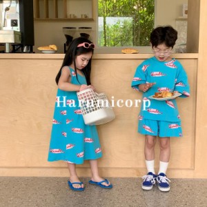 上下セット 韓国子供服 男の子 女の子ワンピース tシャツ 半袖パンツ ベビー服 セットアップ キッズ ジュニア おしゃれ 可愛い 子供ジャ