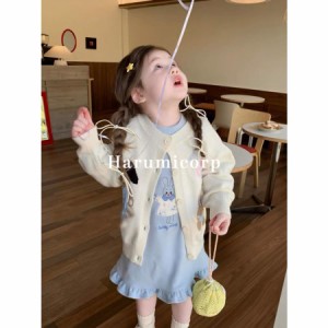 子供服 女の子 セットアップ 春秋 韓国子供服ニットコート ワンピースセット 長袖 カーディガン カットソー ワンピース トップス ボトム