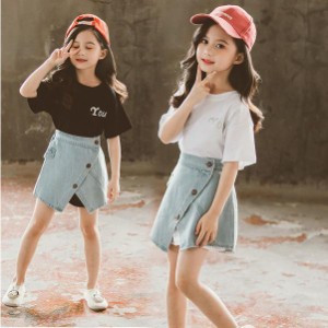 子供服 女の子 夏服 韓国子供服 セットアップ 上下セット 160センチ トップス 半袖 tシャツ ボトムス ズボン デニムパンツ ハーフパンツ 