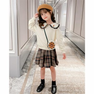 子供服 女の子 セットアップ 春秋 韓国子供服 スカートセット 長袖 ブラウス tシャツ スカート チェック柄 160センチ トップス ボトムス 