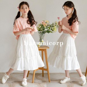 子供服 女の子 夏服 セットアップ キッズ tシャツ 半袖 ロングスカート 韓国子供服 スカートセット トップス ボトムス こども服 ジュニア