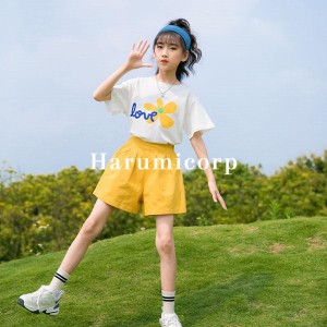 子供服 女の子 夏服 セットアップ キッズ tシャツ ブラウス 半袖 ハーフパンツ 半ズボン ショートパンツ 韓国子供服 パンツセット トップ