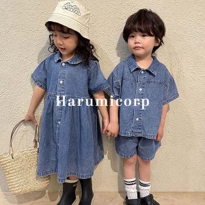 キッズ ワンピース セットアップ 半袖 夏 子供服 女の子 男の子 おしゃれ 韓国子ども服 Tシャツ デニムパンツ ジュニア ベビー服 トップ