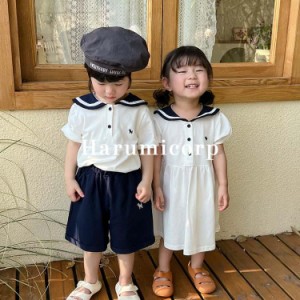 セットアップ キッズ ワンピース 女の子 男の子 子供服 兄妹 140cm 80cm ベビー服 シャツ 半袖 ショートパンツ おしゃれ 可愛い 春 夏 ジ