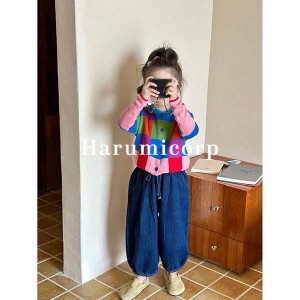 セットアップ キッズ 子供服 カーディガン 女の子 デニム ロングパンツ ニット セーター 長袖 おしゃれ 可愛い ベビー服 春 秋 ジュニア 