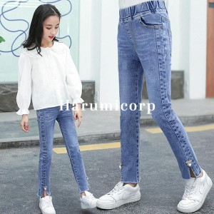 デニムパンツ キッズ 子供服 女の子 ズボン 春秋 韓国子供服 ロングパンツ 長ズボン ボトムス ストレッチパンツ ウェストゴム 伸びる ジ